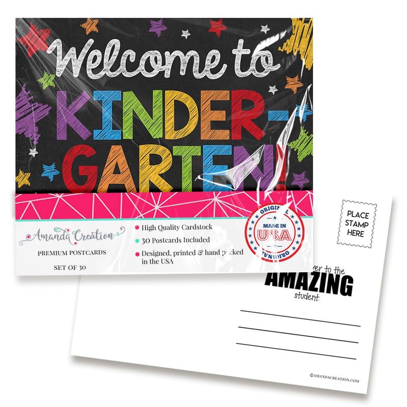 Amanda Creation Welcome To Kindergarten Colorful Chalkboard Themed Blank Postcards For Teachers To Send To Students, 4"x6" Fill In Notecards by AmandaCreation (30) - Image 1